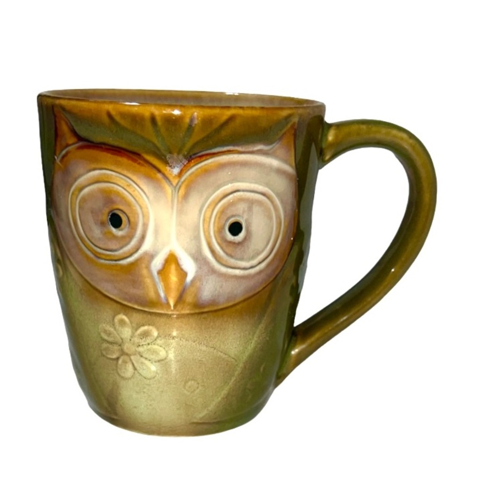 Green Owl Ceramic Mug – Embossed Owl Design – Woodland Coffee Cup